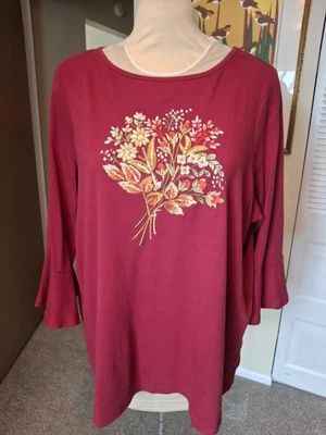 Top tejido floral granate Quacker Factory otoño ramo lentejuelas para mujer talla 3X Foto 1 de 4