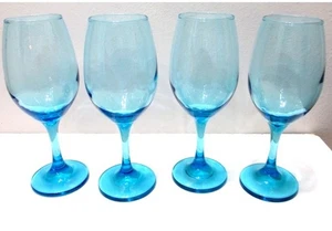 Vintage Kristallglas Rioja Wein oder Wasser Stielkelche 4er Set blau 8" hoch - Bild 1 von 5