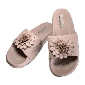 SKECHERS Women’s (Size 7) Slides Sandals Plush Foam Pink Flower Accent - Picture 1 of 5