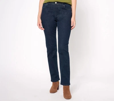 Denim & Co. Prfect Flex Straight Leg Pull-On Jeans-Deep Indigo-Petite 12 A618661 - Image 1 of 2