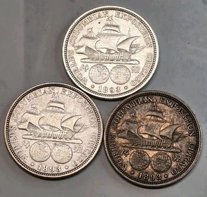 3 x Medio Dólar de Plata Conmemorativo Exposición Colombina 1893 (Lote de 3 Monedas) - Imagen 1 de 7