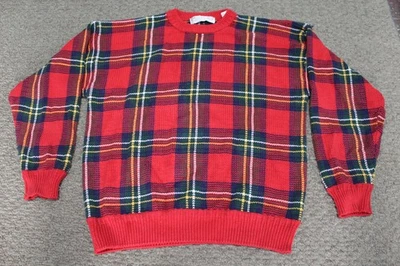 Suéter De Colección John Ashford 100% Algodón Rojo Multicolor Cuadros Tartán Tejido Grande Foto 1 de 4
