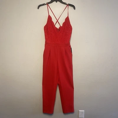 Sexy Mono Pantalones Express Rojo Encaje Para Mujer Fiesta Vacaciones Espalda Cruzada Talla XS Nuevo Foto 1 de 4