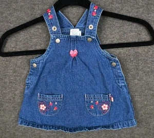 Tykes Size Newborn Girl's Floral Bow Embroidered Overall Dress Adjustable Straps - Picture 1 of 11