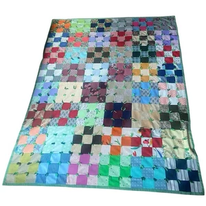 Vintage ‘40s '50s ‘60s Small Patchwork Squares Quilt Blanket Handmade 82”x 62” - Picture 1 of 10