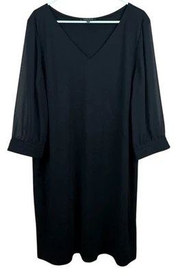 LAFAYETTE 148 Ponte Knit Black Sheer Sleeve Shift Sheath Size XL - Image 1 of 4