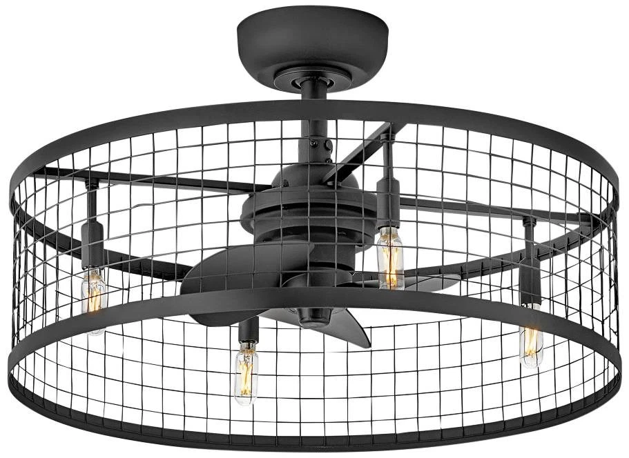 Ventilador de teto Hinkley Finnigan preto fosco LED lustre 24" com controle remoto - Imagem 1 de 1