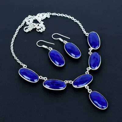 Pietra preziosa calcedonio blu fatta a mano in argento sterling 925 ultimo... - Immagine 1 di 4