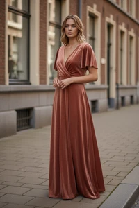 Urlaub formell Samt Velours mauve rosa Party Kleid Maxi Full 10 neu V-Ausschnitt - Bild 1 von 9