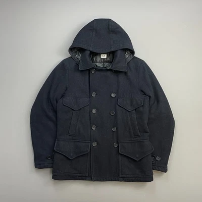C.P. Company Navy 2010s Wool-Blend Detachable-Hood Quilted Pea Coat - 48 (M) - Image 1 of 4