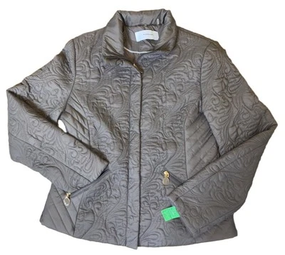 Chaqueta acolchada para mujer color topo con diseño bordado de Tahari - Cierre de cremallera F Foto 1 de 4