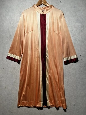 VTG 1970s Vanity Fair Sz 18 Zipper Front Striped Robe Long Sleeve Nylon Peach - Image 1 of 4