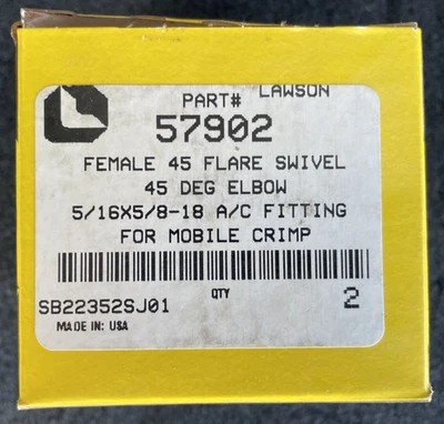 Juego de (2) accesorios de extremo crimpado Lawson 57902 hembra 45° codo serie G45 5/16 Foto 1 de 4