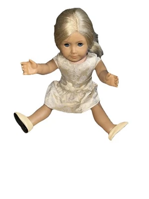 American Girl Doll Blonde Hair Wearing Brocade Holiday Dress W/shoes - Image 1 of 4
