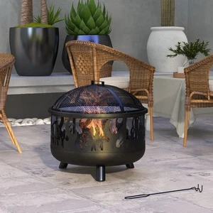 Outsunny Coupe-feu panier à feu foyer avec protection contre les étincelles grille de barbecue jardin barbecue - Photo 1/10
