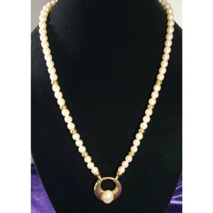 Vintage Napier Signed Faux Pearl and Gold Tone Beaded Pendant Necklace - Picture 1 of 12