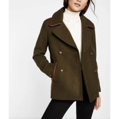 Abrigo Express XS Verde Ejército Naranja Pipa Doble Pecho Vegano Lana Chaquetón Guisante Foto 1 de 4