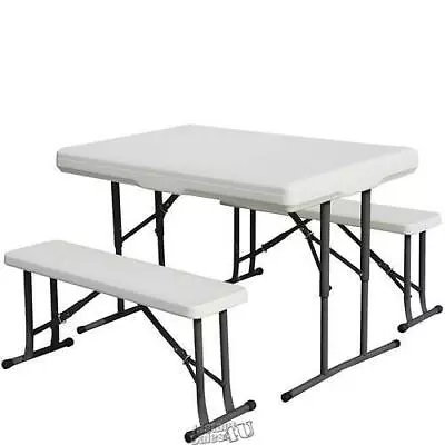 Stansport Folding Portable Picnic Tailgate Table Bench Seats White Camping 29x44 - Image 1 of 3