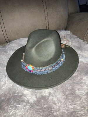 Chapéu formal festa caubói ocidental Fedora Panamá borla verde exército unissex - Imagem 1 de 4