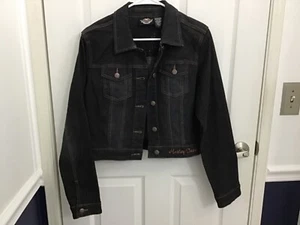 Vtg Harley Davidson Women's Eagle Embellished Biker Motorcycle Jean Jacket L NEW - Picture 1 of 6