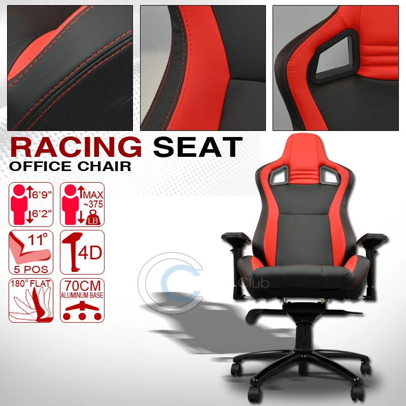 Universal Black/Red Stitches PVC Leather MU Racing Bucket Seat Office Chair Cl17 Foto 1 de 2