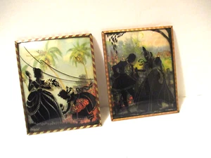 Vintage Reverse Painted Shadow Pictures Set of 2 Color Background - Picture 1 of 4