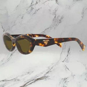 PRADA New Sunglasses Symbole Logo Brown Tortoise Cat Eye 55-16-145 Gold Logo - Picture 1 of 17