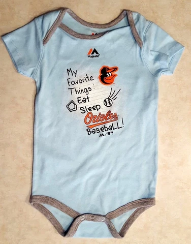 BALTIMORE ORIOLES Bodysuit Size 24 Months Creeper Baby Toddler New Sky Blue Cover