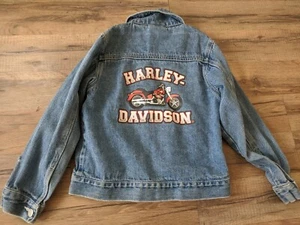Harley Davidson Jean Jacket Kids Button Down Denim Jacket Size 6/7 - Picture 1 of 7
