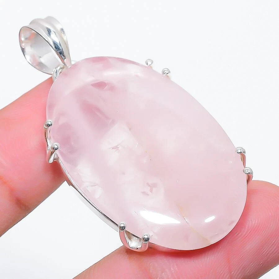Colgante de joyería de plata de ley 925 hecho a mano con piedras preciosas de cuarzo rosa tamaño 2,3" Foto 1 de 1