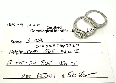 GIA Diamond Engagement 2 Ring Set 18k White Gold Size 6.5 - Image 1 of 4