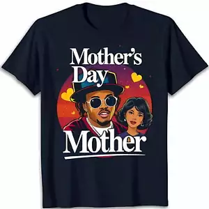 Stylish Black T-Shirt with Fun Mother's Day Cartoon Graphic Design - Picture 1 of 4