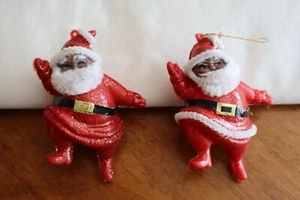 Vintage Christmas Glitter Plastic Lot 2x Santa Claus Dancing Ornament - Picture 1 of 10