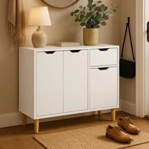 White Modern Wooden Sideboard Storage Cabinet with for Small Space Organization - Picture 1 of 12