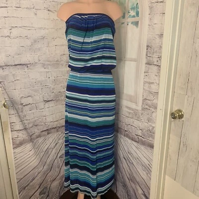 Maxi Vestido para Mujer Cynthia Rowley Talla Pequeña Malla a Rayas Elástica Cintura Foto 1 de 4