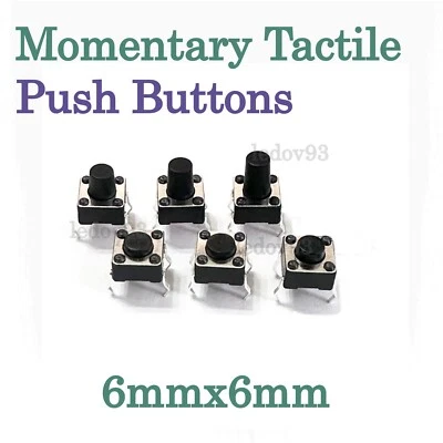 Momentary Tactile Switch Black Push Button 6x6mm Miniature Micro PCB Mounted UK - Image 1 of 3