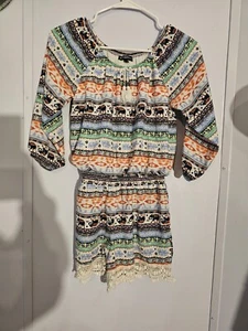 Sequin Heart GirlsRomper Multicolor Geometric 3/4 Sleeve Lace Trim L - Picture 1 of 12