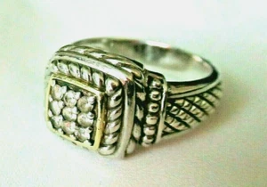 Judith Ripka Sterling Silver and 18K Gold  Diamond Ring Size 8.5* Gift Box  - Picture 1 of 9
