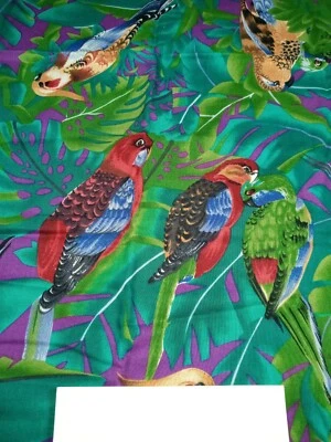 Fabric Jungle Green/Purple Foliage Print with Birds1 Yard x 42" 100% Cotton - Image 1 of 3
