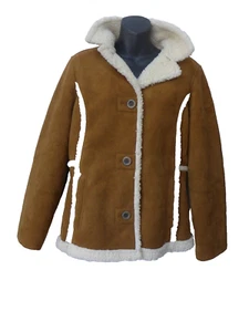 LL Bean Chestnut Brown Faux Suede Sheep Shearling Fleece Jacket Coat S NEW - Picture 1 of 5