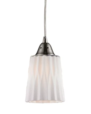 Mini colgante ELK Lighting pantalla de vidrio blanco de 5" en níquel satinado Foto 1 de 4