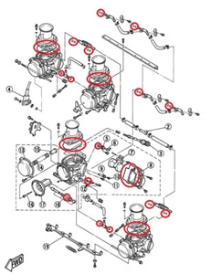 YAMAHA YZF 600 R Thundercat 96-02 komplettes Vergaser Kraftstoff T-Stück Schwimmer Bowl SEAL KIT - Bild 1 von 1