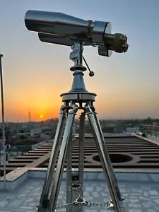 1920s Naval Ship Binoculars Solid Brass 15x80 Prism with Chrome Nickel Tripod - Picture 1 of 11