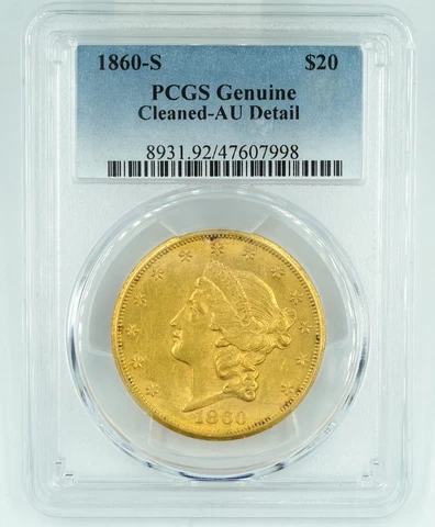 1860-S PCGS Genuine Cleaned-AU Detail $20 Gold Liberty Double Eagle Cover