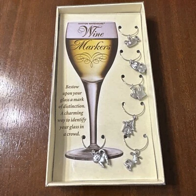 Juego de 6 dijes para copas de vino Boston Warehouse tema perros gatos Foto 1 de 4