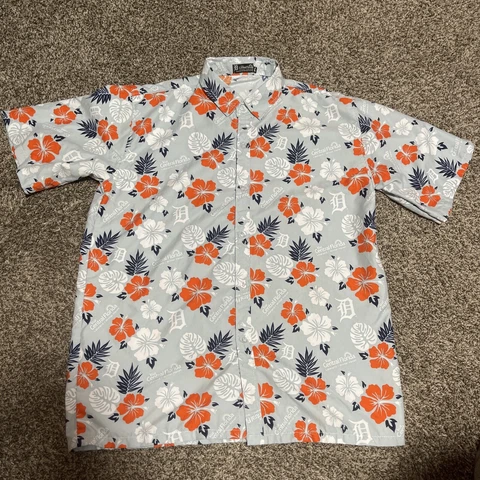 Detroit Tigers Visit Central Florida Hawaiian Light Blue Button Up XL Shirt Cover