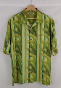 Tommy Bahama Herren Button Down Hemd M Seide grün gestreift Blumen Kurzarm - Bild 1 von 8