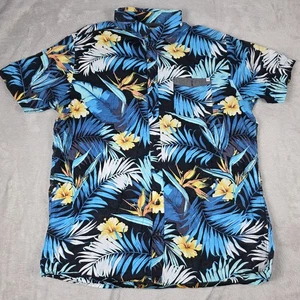 Rip Curl Shirt Mens XL Blue Yellow Floral Tropical Hawaiian Button Up Cotton - Picture 1 of 8