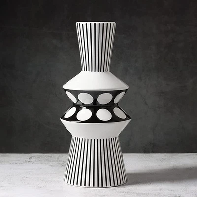 Flower vase Large Black and White Striped Geometric Ceramic Vase -Modern Vase... - Image 1 of 4