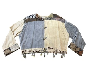 1990s Boho Fairycore Patchwork Quilt Crop Top With Fringe Women’s Medium  - Picture 1 of 8